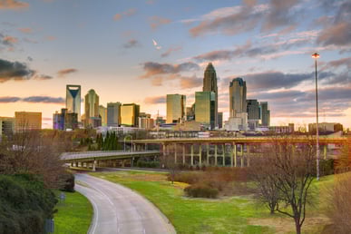 Skyline of Charlotte, North Carolina at dusk